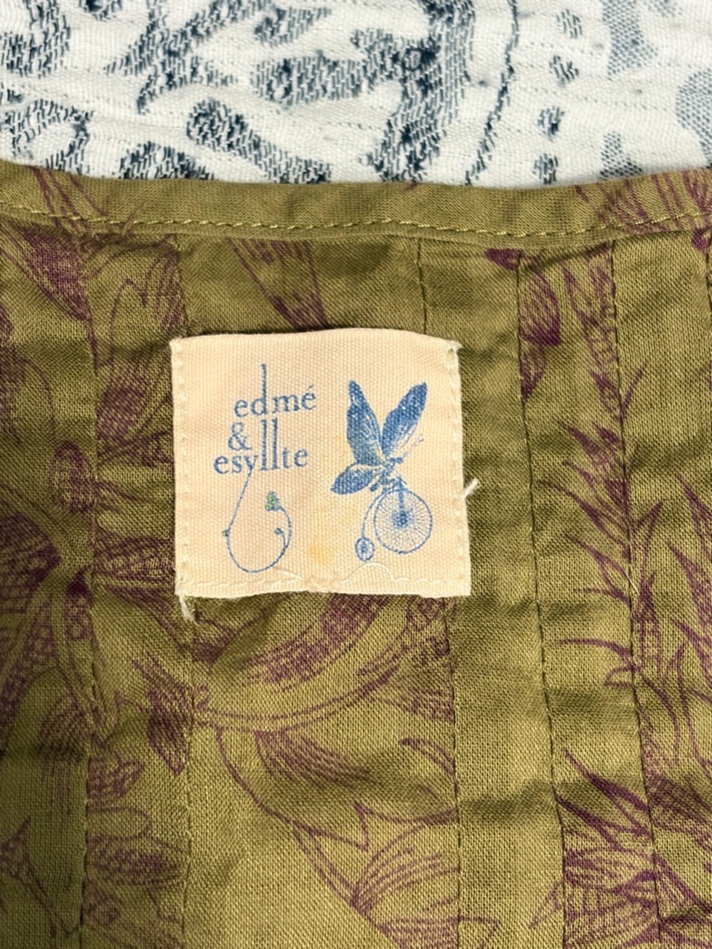 Anthropologie Edme & Esyllte Peasant Green Birds Toile Pintuck Blouse Medium - Picture 9 of 11